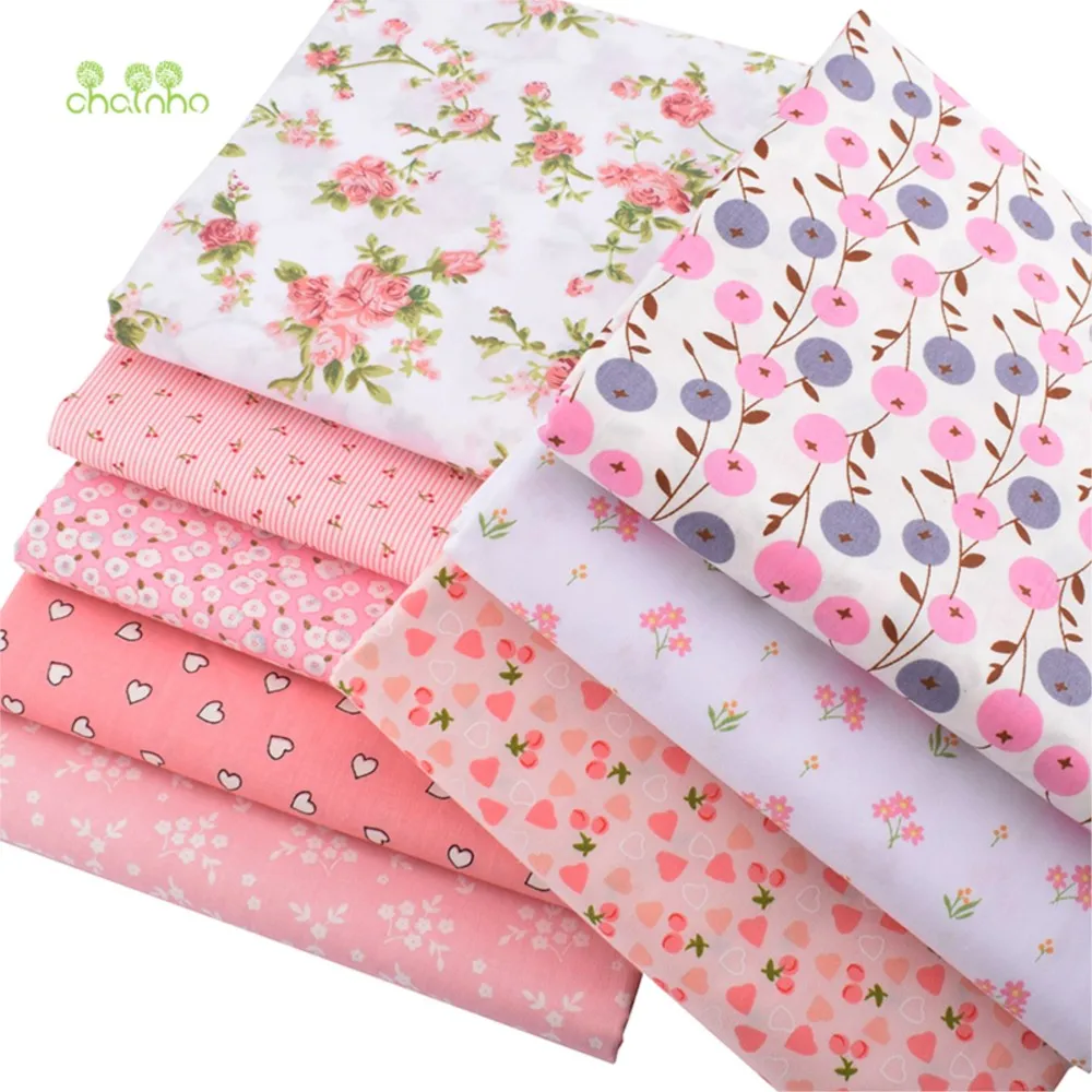 Chainho,Printed Twill Weave Cotton Fabric,Patchwork Cloth,DIY Sewing Quilting Material,Pink Floral Series,8 Designs,2 Size,CC285
