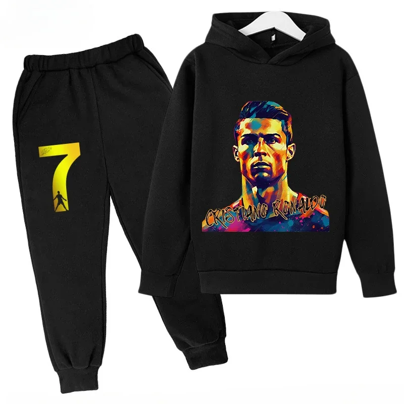 thumbnail image 1 of Conjunto de sudadera y pantalones deportivos para niños, conjunto de 2 piezas para niños y niñas, ropa para niños con estampado de avatar de Ronaldo, 1 of 5