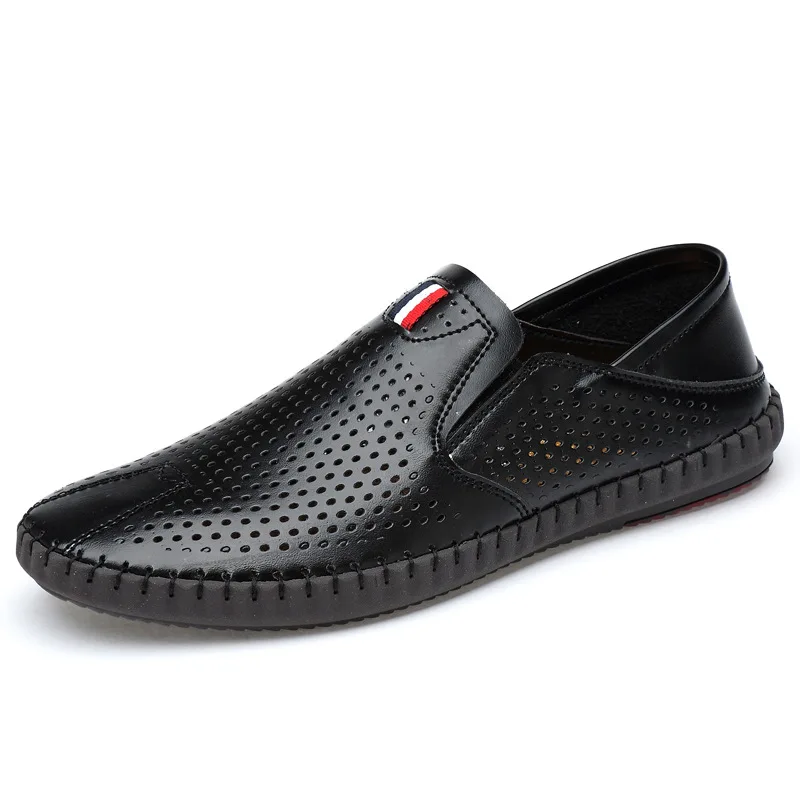 Summer Breathable Leather Men Shoes Summer Slip on Loafers Men Casual Leather Shoes Soft Flats Hot Sale Driving Shoes Moccasins