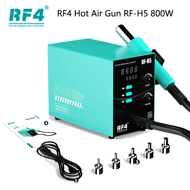 Hot Air Gun RF4 RF-H5 800W Fast Desoldering Digital Display Intelligent Rework Station To PCB Chip Repair Soldering Station