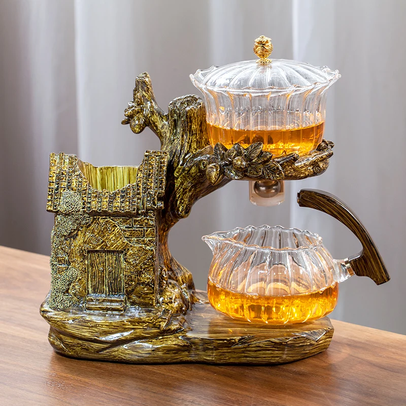 Glass Teapot Tea Brewing Pot Creative Peach Statue Glass Tea Set Automatic Teapot Tea Heat-resistant Kungfu Drinking Make Injection