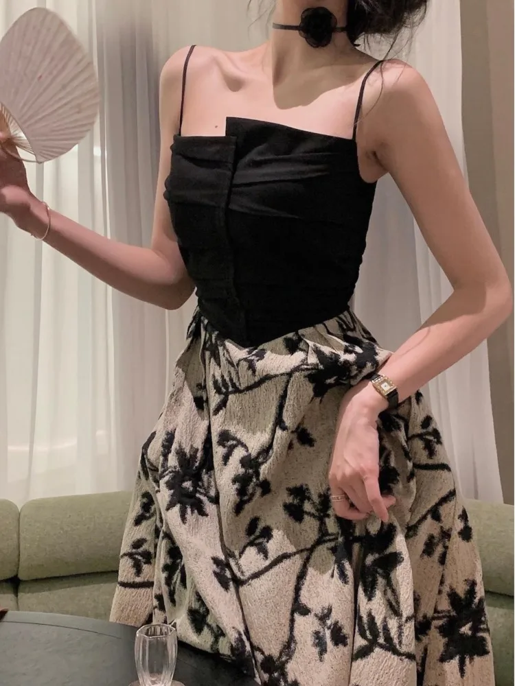 

Sexy Casual Women Elegant Midi Party Dress Spaghetti Strap Vintage Slim A-Line Vestidos Femme Fashion Prom Birthday Robe