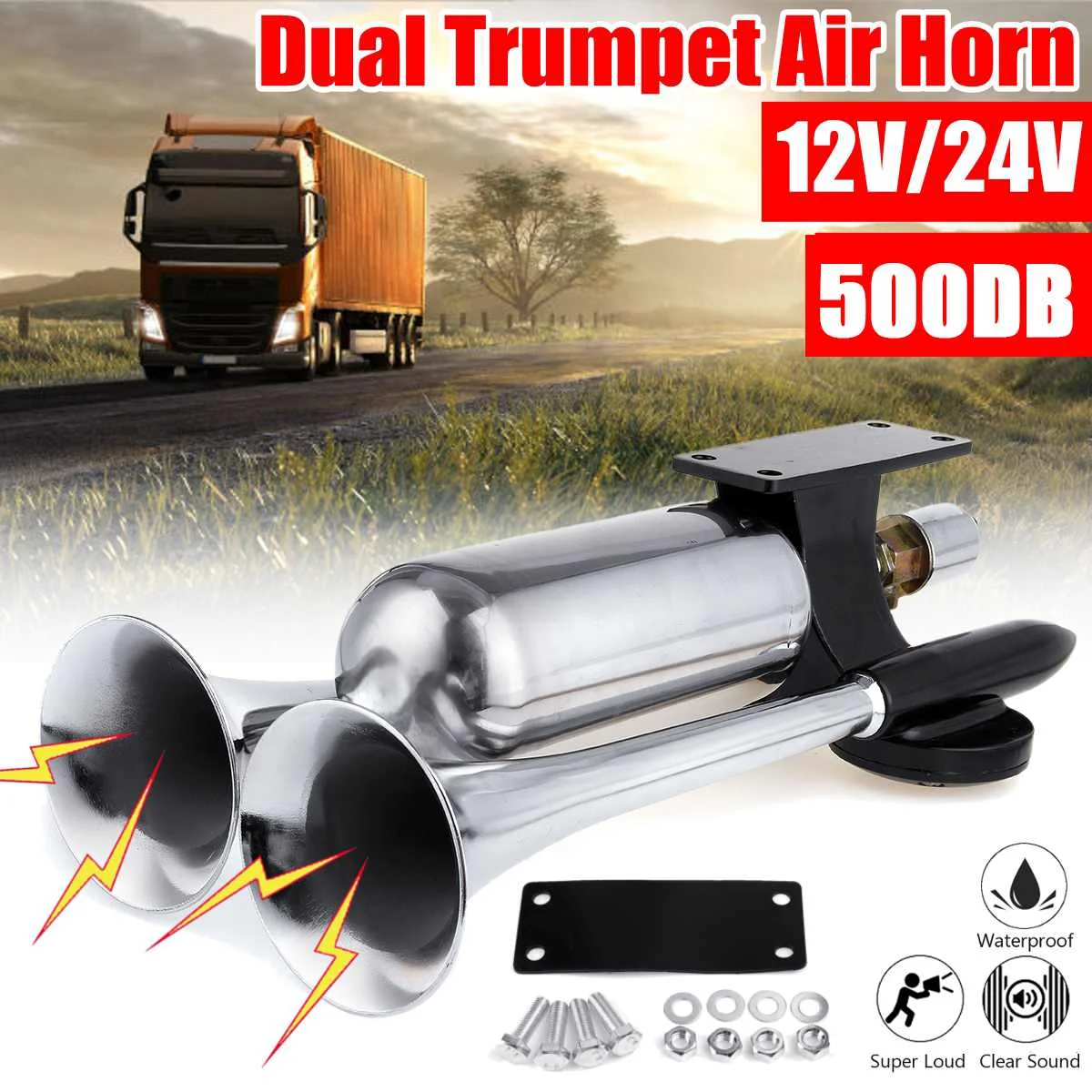 Klaxon d'Air Compresseur Trompe 135dB Trompette Voiture Camion