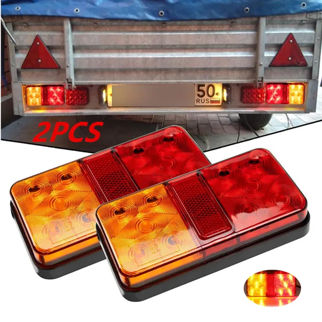 2PCS Truck Warning Indicator Light 12V Universal Trailer Tail Lights 10LED Brake Stop Light Boat Truck Light Assembly