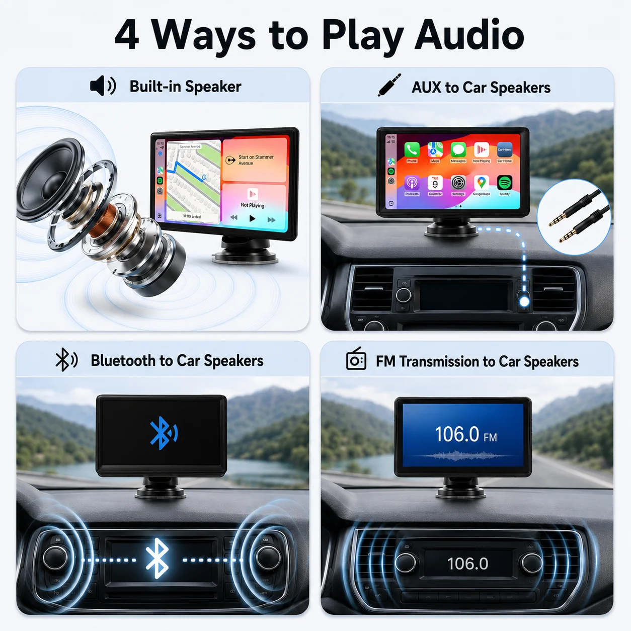 Pantalla CarPlay Portátil de 7 Pulgadas, Estéreo Inalámbrico para Auto con Android Auto, Pantalla Táctil IPS, Bluetooth, Mirror Link, Radio Universal para Auto 3
