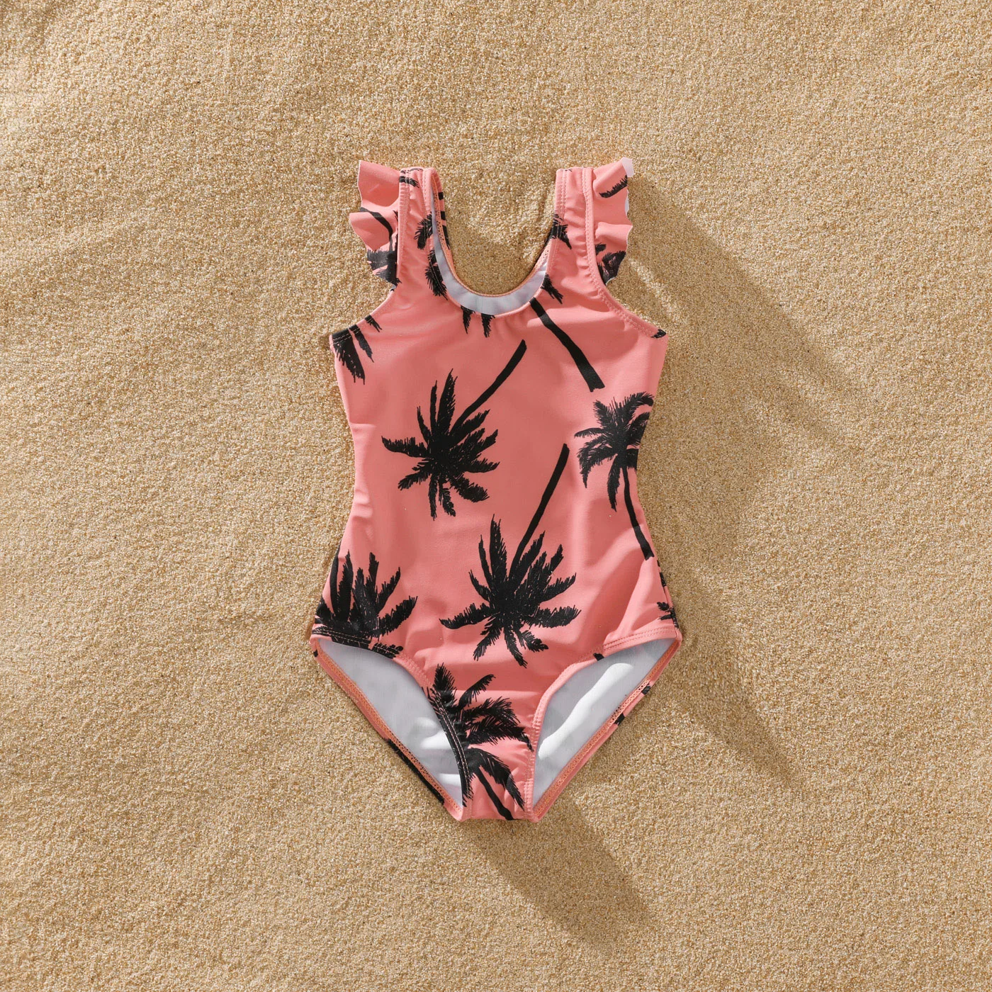 PatPat Family Matching Swimsuit All Over Coconut Tree Print Pink Swim Trunks Shorts and Spaghetti Strap One-Piece Swimsuit 4