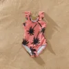 PatPat Family Matching Swimsuit All Over Coconut Tree Print Pink Swim Trunks Shorts and Spaghetti Strap One-Piece Swimsuit 4
