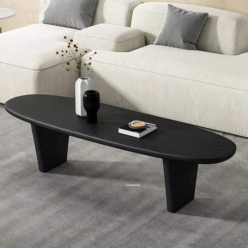 Nordic Solid Wood Black Caf&eacute; Tables for Caf&eacute; Furniture Coffee Tables Upscale Creative Oval Minimalist Living Room Coffee