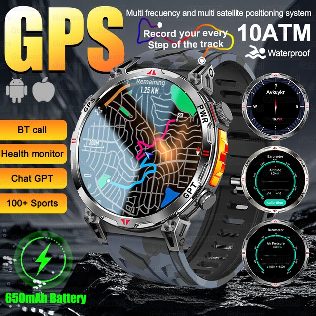 2026 New Military GPS Sports Smart Watch Build-in GPS Compass 10ATM Waterproof 1.56"AMOLED Screen Bluetooth Call Smartwatch Men 1