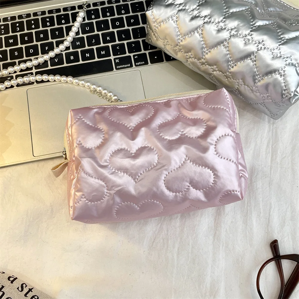 Cute Bow Love Women's Cosmetic Bag Sweet Female Makeup Case Large Capacity Travel Wash Bag Girls Portable Zipper Storage Bags 4
