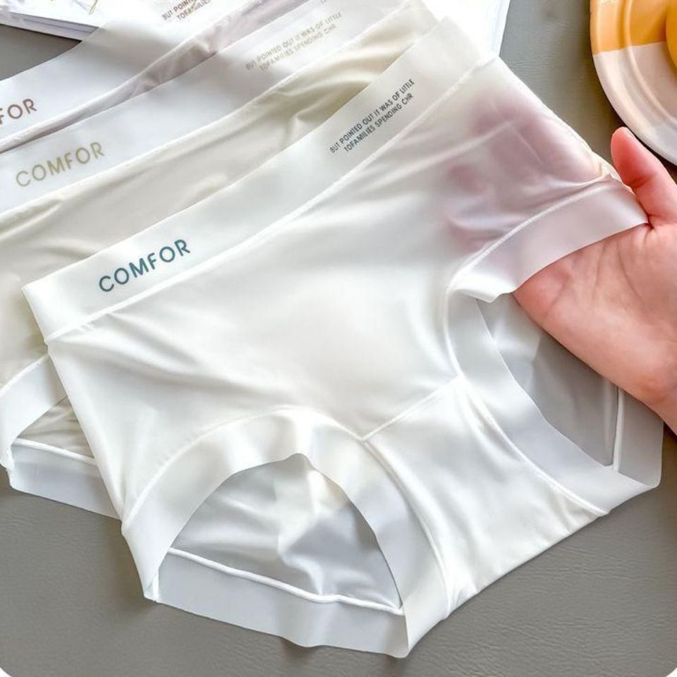 Letter Printed Summer Ice Silk Panties Ruffle Thin Seamless Ice Silk Briefs Cotton Crotch Female Lingerie