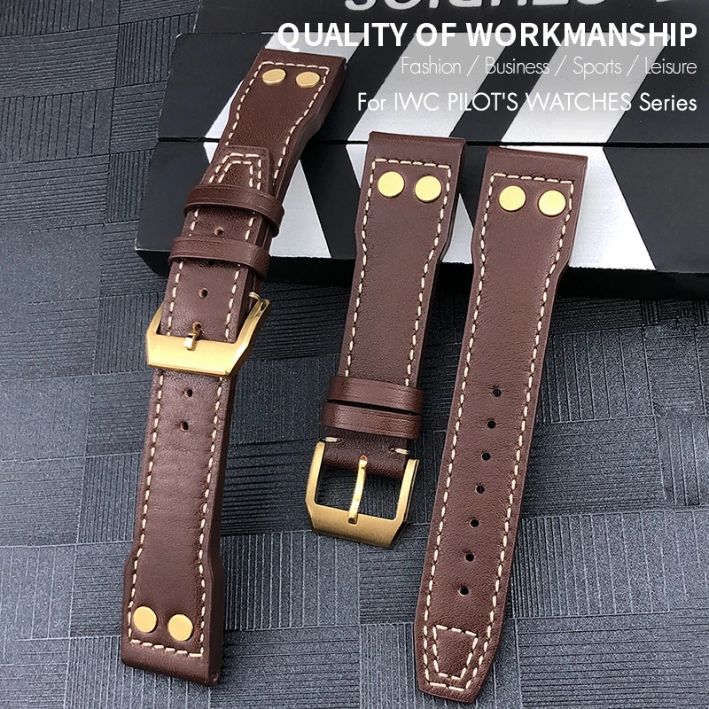 Leather Rivets Watchband Cowhide Rivets Watchband Bronze Watch