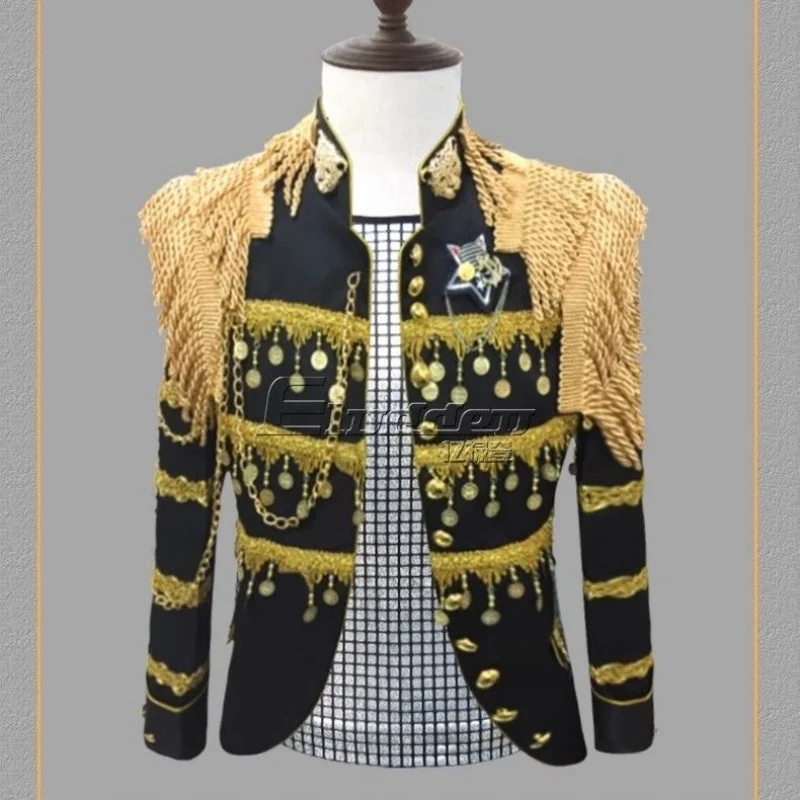 Z338Lead Dancer Suit Palace Costume Chain Military Uniform Stage Performance Costume