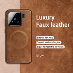 Luxury Leather Magnetic Phone Case with MagSafe Wireless Charging Compatibility for Xiaomi 17 ProMax (Brown)