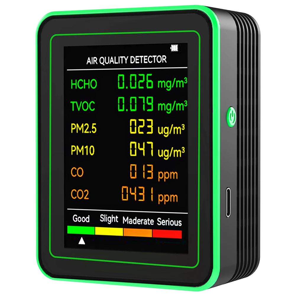 6-in-1 Air Quality Detector For CO TVOC PM2.5 PM10 CO2 and Formaldehyde Testing Ideal For Home and Office