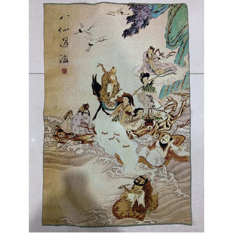 China Cloth Silk Eight Immortals Across The Sea Wall Hanging Tapestry Meditation