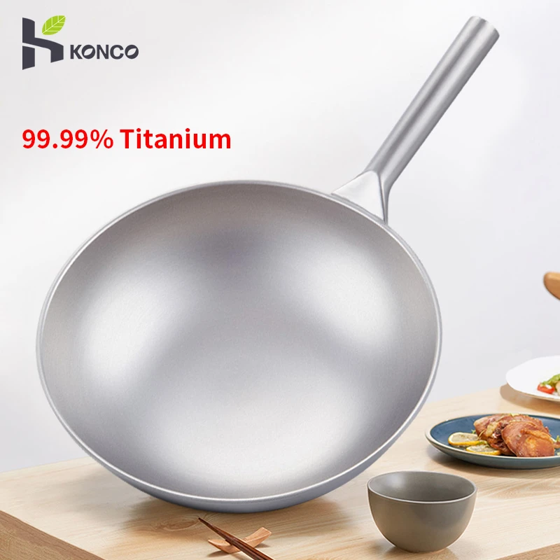 Pure Titanium Wok,Kitchen Cookware,Uncoated Non stick Pan Frying Pan