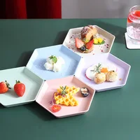 1PC Hexagon Dessert Plates Wheat Straw Thicken Snacks Trays Fruit Plate Dishes Multifunctional Tableware Party Kitchen Accessory 2