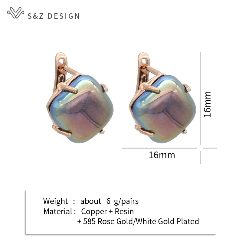 S&Z DESIGN New Fashion Elegant 585 Rose Gold Color Square Colorful Dangle Earrings For Women Girl Luxury Wedding Party Jewelry