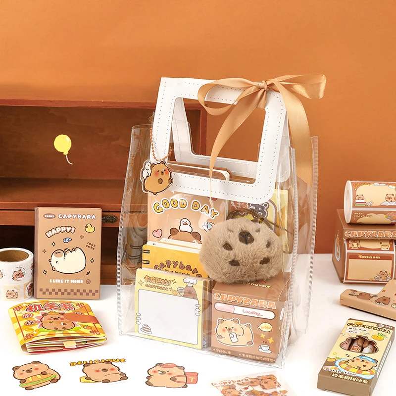 1Set Cartoon Capybara Stationery Set Handbag Stationery Set Office School Supplies Student Birthday Gifts