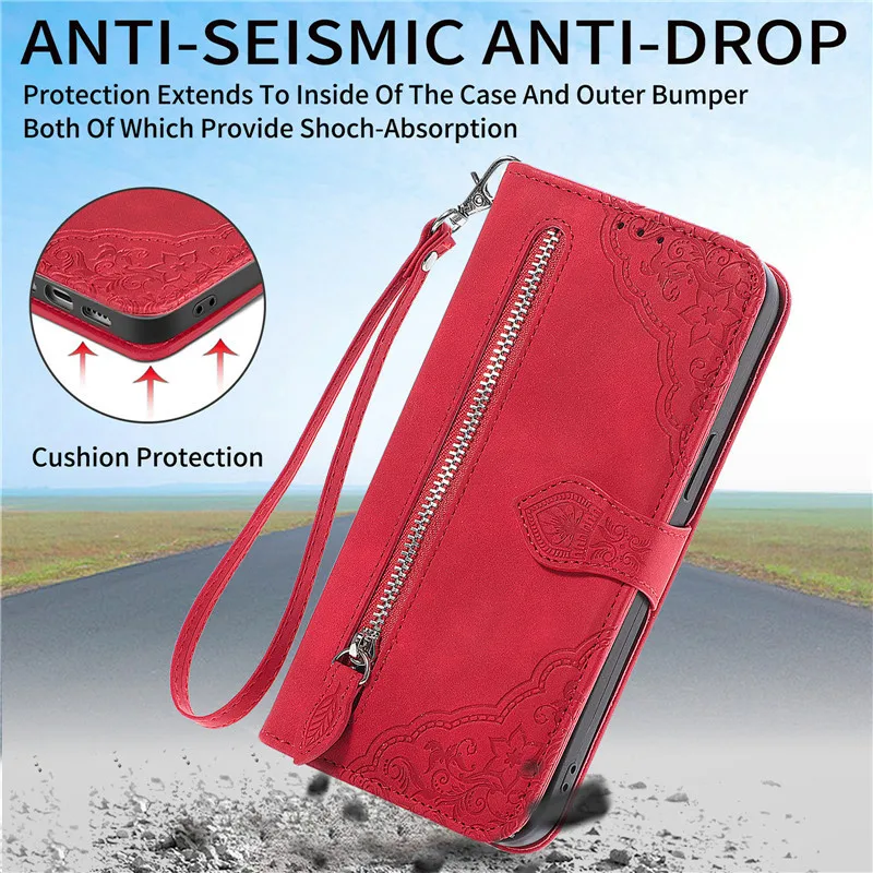 

Leather Zip Card Slot Cell Phone Case for iPhone, Mini Wallet, 15, 14, 13, 12, 11, X, XR, XS, Pro Max