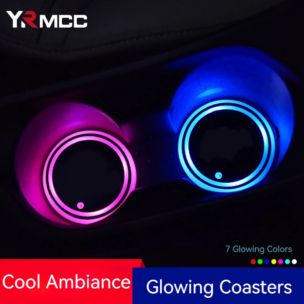 Car Strobe Light Ambient Light Car Interior Ambient Light 1/2PCS Car Luminous Water Cup Coaster 7 Colors Auto Universal Cup Holder Luminous Lamp Anti-slip Cars Ambient Light Decoration