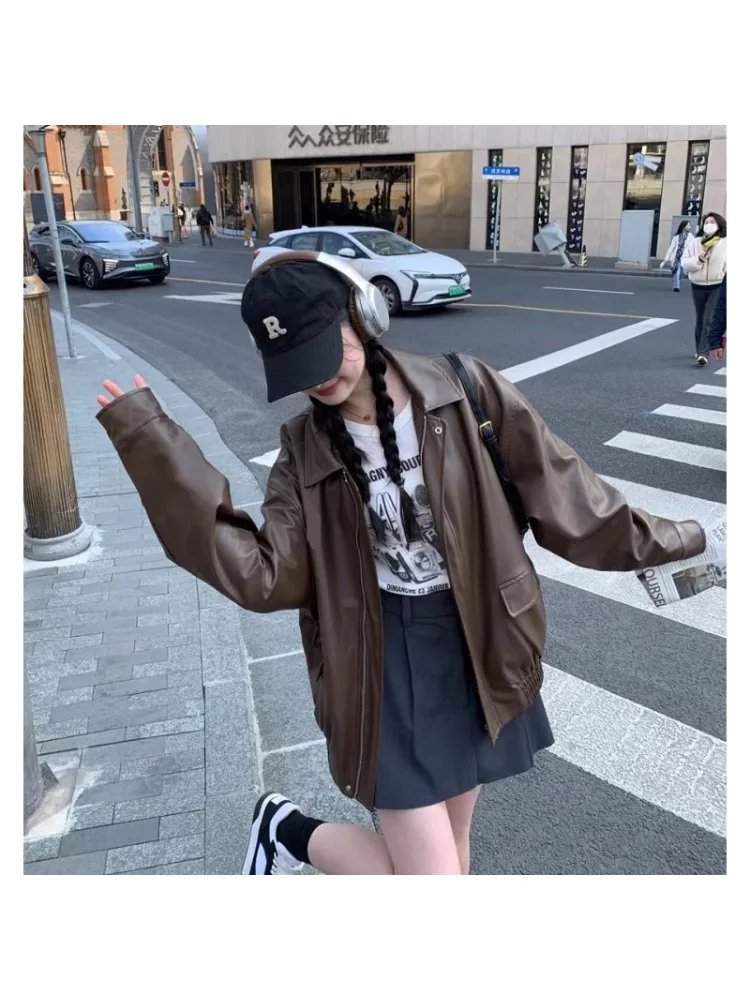 

2024 New Retro Black Jacket Women Clothing Outerwear Top Brown Streetwear Y2K Style High Street Fashion Winter Female Short Coat