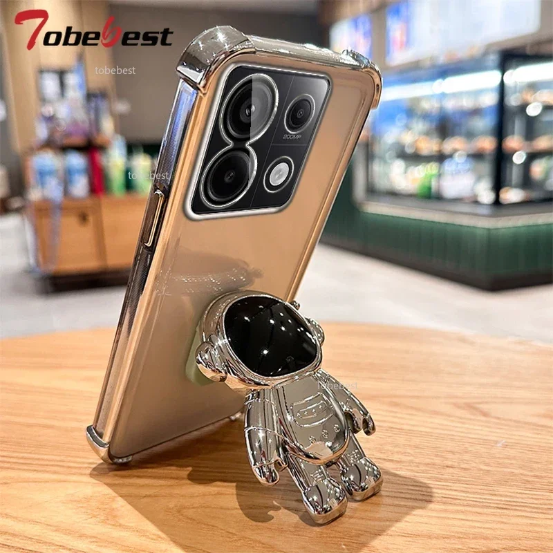 Clear Shockproof Transparent Plating Astronaut Bracket Phone Holder Cover