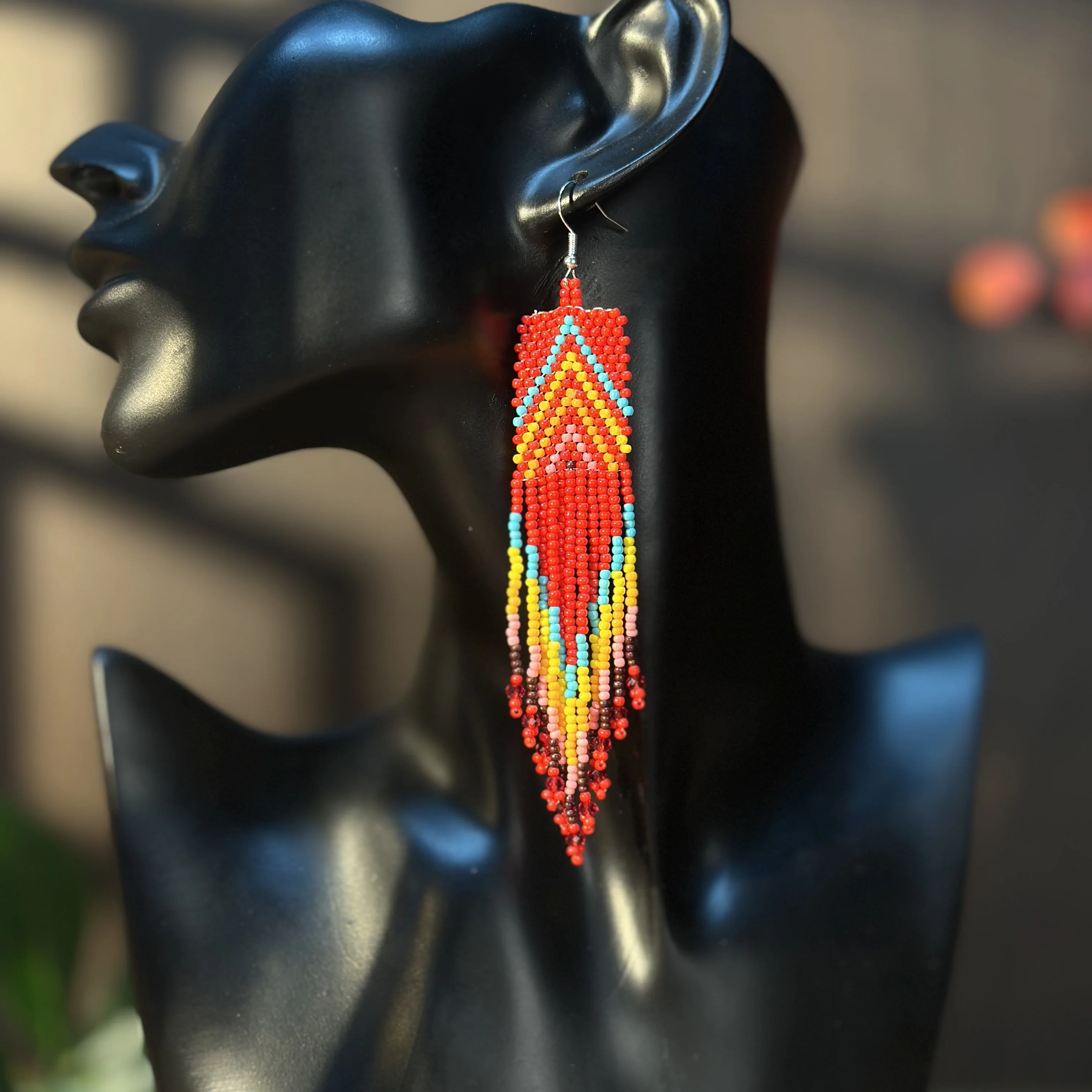 Böhmische bunte Quasten-Perlenohrringe, Samenperlen, handgefertigter Design-Schmuck, Damenmode-Accessoires, Strandurlaubskleidung – Detail 7