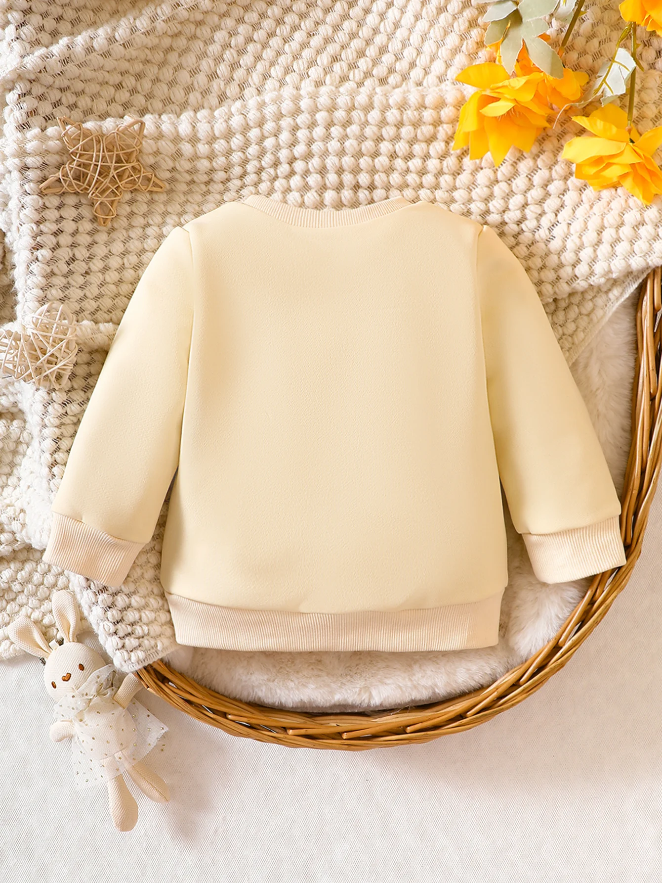 Spring And Autumn Girls Round Neck Long Sleeve Flower Bow Top Fashion Warm Loose Cute Versatile T-shirt