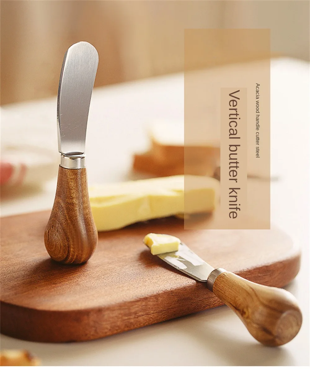 Description Picture 4 of itemWooden Handle Butter Cutter Knife Dessert Cheese Slicer Knives Toast Breakfast Utensil Jam Spreaders Cream Cutter Kitchen Tools