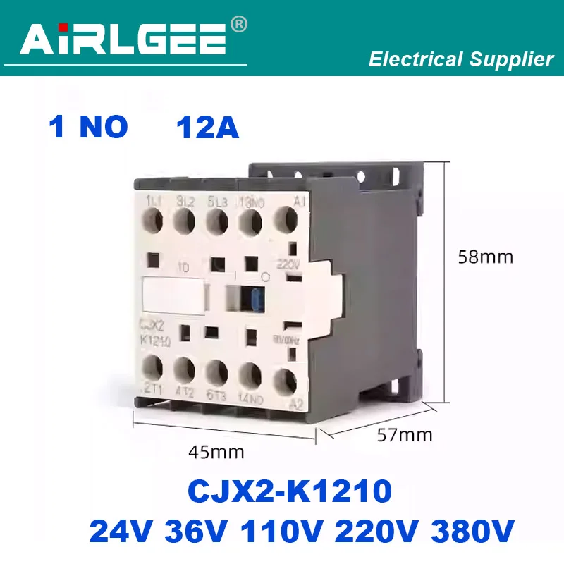 CJX2-K1210 1NO CJX2-K1201 1NC AC24V 36V 110V 220V 380 볼트 코일 50/60Hz 35mm DIN 레일 12A 3극 3P k 시리즈 AC 접촉기