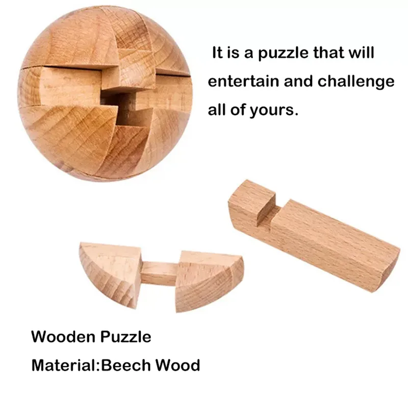 Wooden Kongming Lock,Round Ball Shaped 3D Puzzle,Brain Teasers Intelligence Toy,Sphere Puzzles for Adults And Kids 6