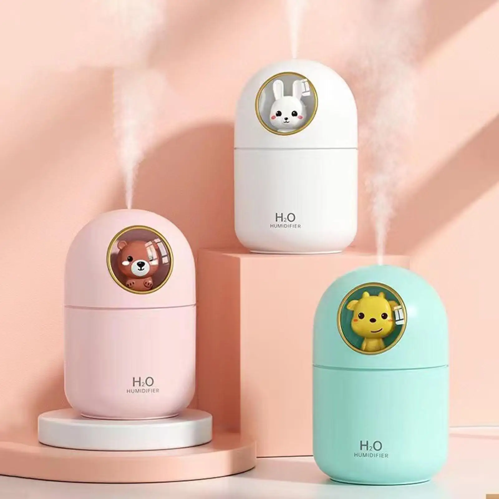 귀여운 공기 가습기 자동 차단 무소음 LED 야간 조명 침실 사무실용 쿨 미스트 디퓨저 USB