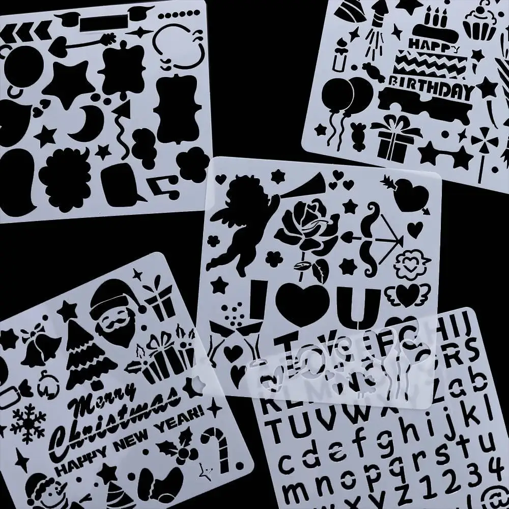 5개/세트 DIY 공예 도구 속이 빈 스텐실 키트 장 PET DIY 레이어링 스텐실 DIY 수공예 그라피티 템플릿 색칠용