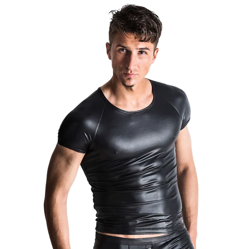Men Leggings Men's Panties Sexy Underwear Sex Suit Nightclub Stage Clothing Matte Leather T-Shirt Tights Crotch Leather Shorts Exotic Apparel