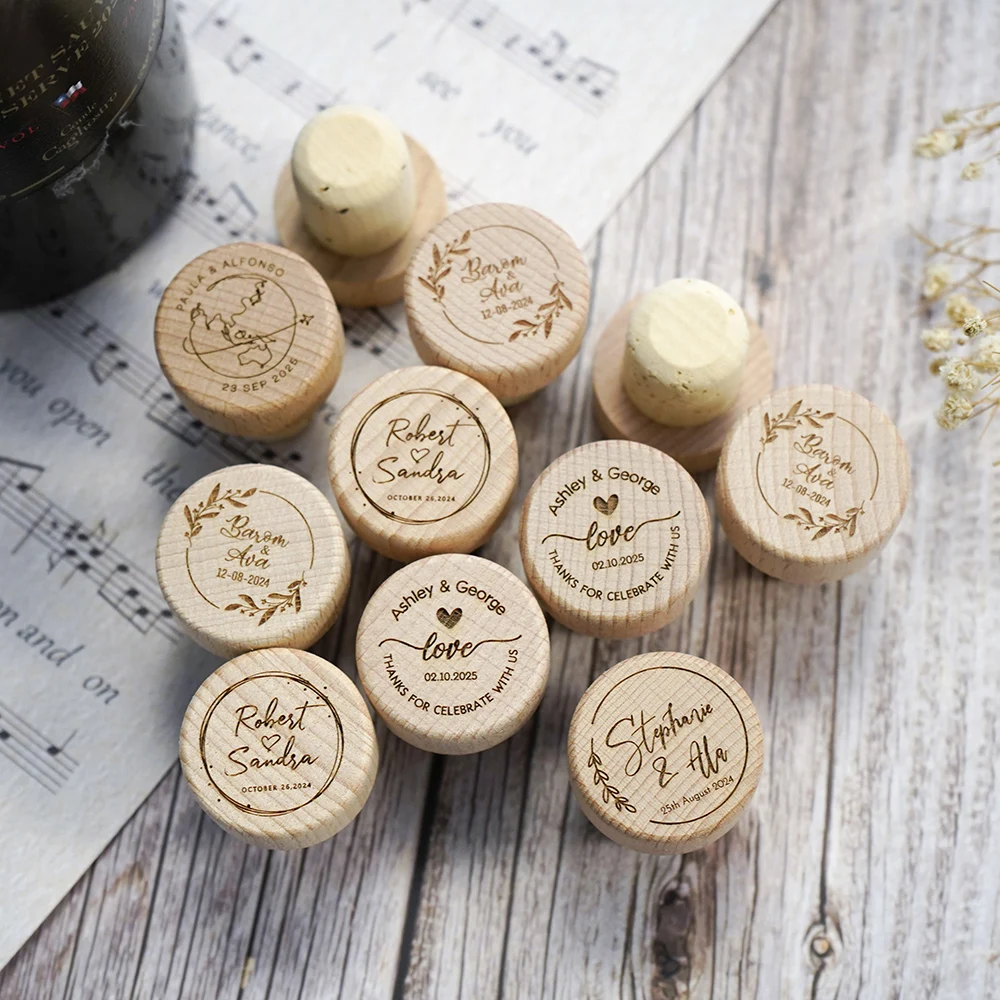 10 Tappi Per Bottiglie In Legno Personalizzati: Incidi Testo, Logo, Nome! Regalo Perfetto Per Nozze E Ringraziamento