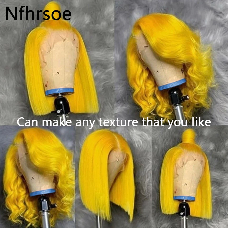 Yellow Colored Bob Wig 13x4 Lace Front Human Hair Wigs Short Straight Lace Front Wig Transparent Lace Wigs For Women Human Hair - Image 5