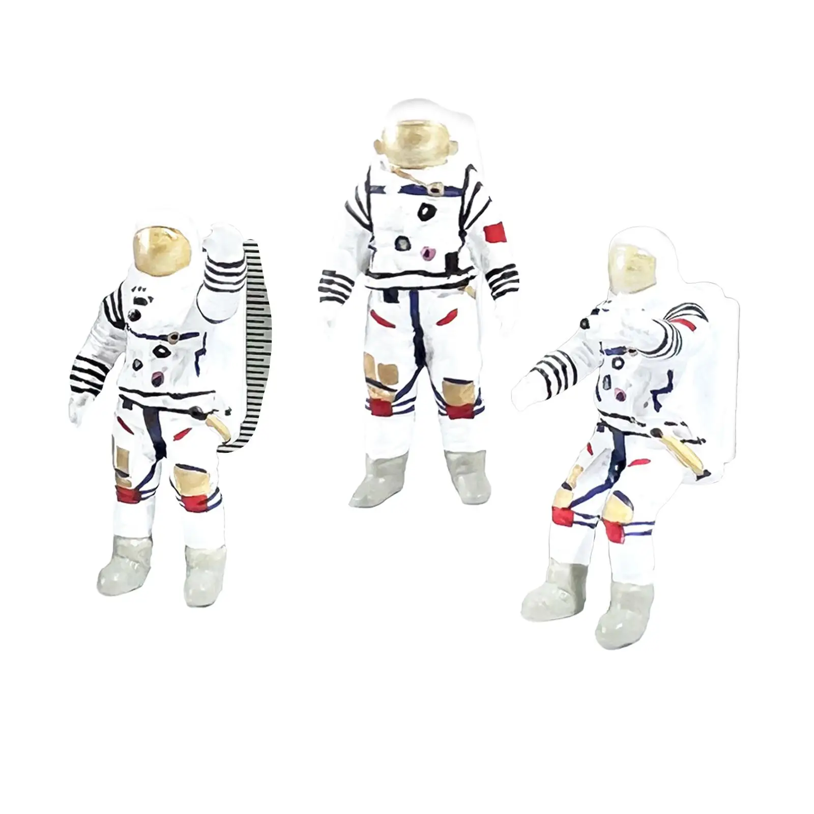 3 Pieces 1/64 Astronaut Figurines Cake Topper Spaceman Model for Dollhouse Party Favor Scenery Landscape Photography Props Decor