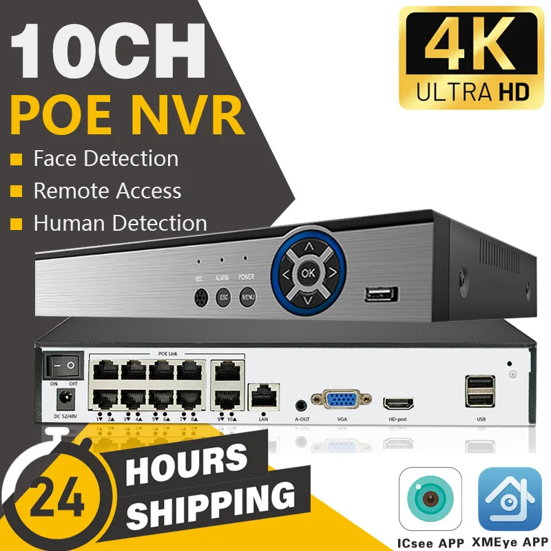 

Super HD 8MP H.265 POE NVR Video Recorder 10CH 4K XMEYE Face Detection CCTV Network Security Surveillance Recorder 8CH P2P Remot