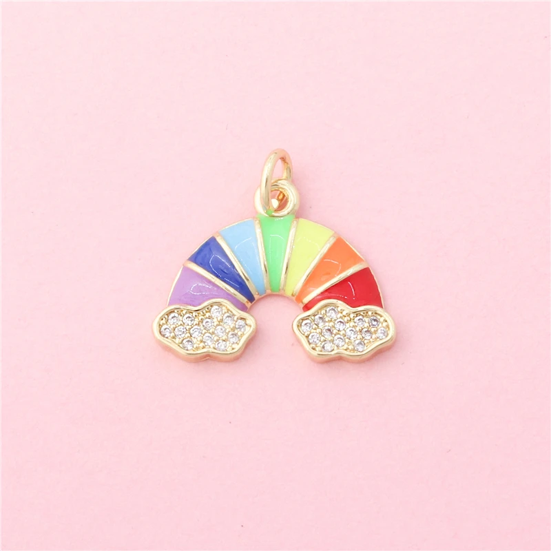 10pcs Brass Inlaid Zircon Rainbow Charms Pendants Accessories For Jewelry Making Diy Bracelet Necklace Earrings