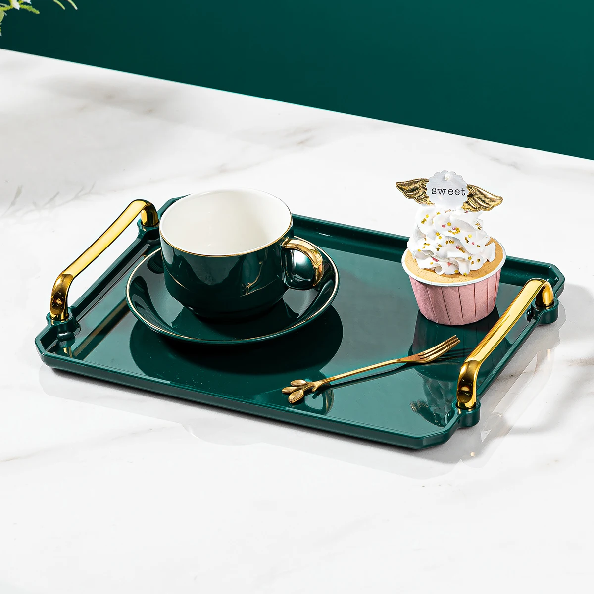 1pc Storage Tray, Household Rectangular Storage Rack, Transparent And Simple Storage Tray With Golden Handle, For Living Room, D 2