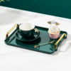 1pc Storage Tray, Household Rectangular Storage Rack, Transparent And Simple Storage Tray With Golden Handle, For Living Room, D 2
