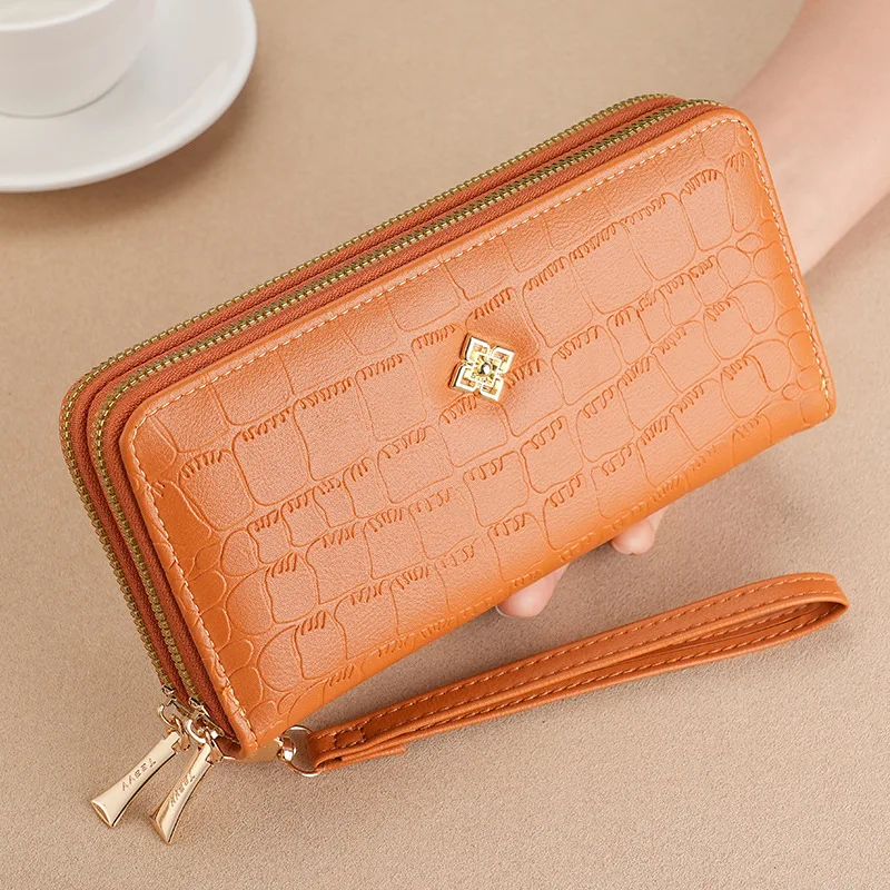 

Wallet Women's Long Double-layer Zipper Wallet Large Capacity Textured Clutch Multi-Card Slot Card Holder Mobile Phone Bag
