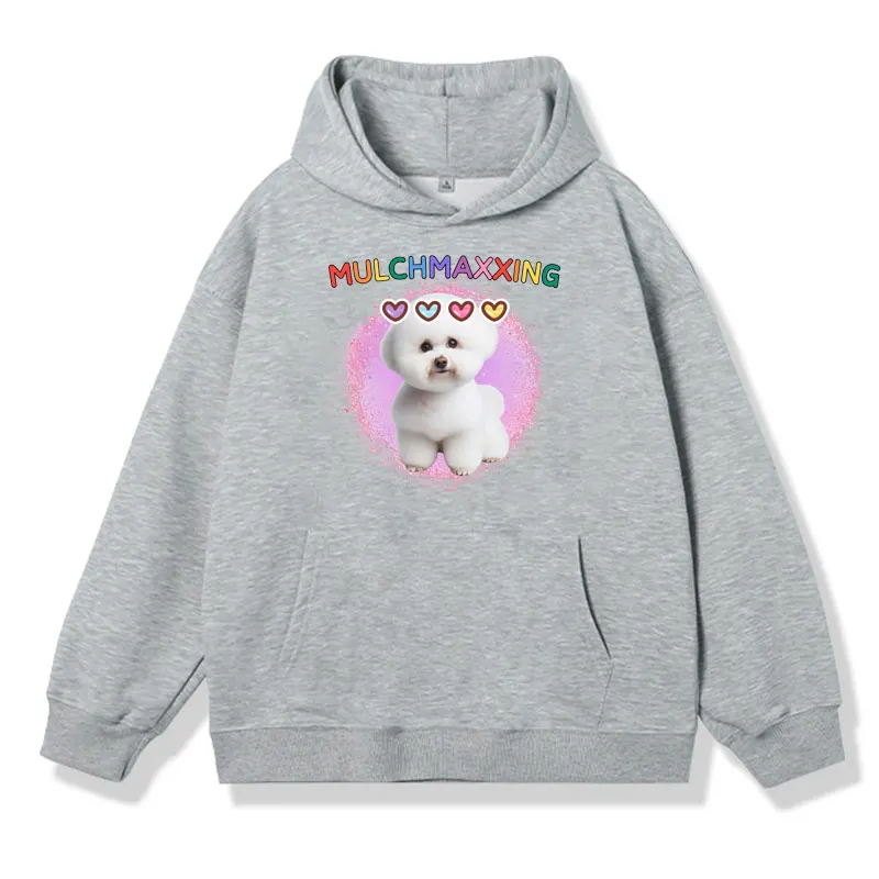 Funny Mulch Gang 4 Life White Puppy Dog Meme Print Hoodie Male Cute Kawaii Fun Oversized Graphic Sweatshirt Casual Loose Hoody