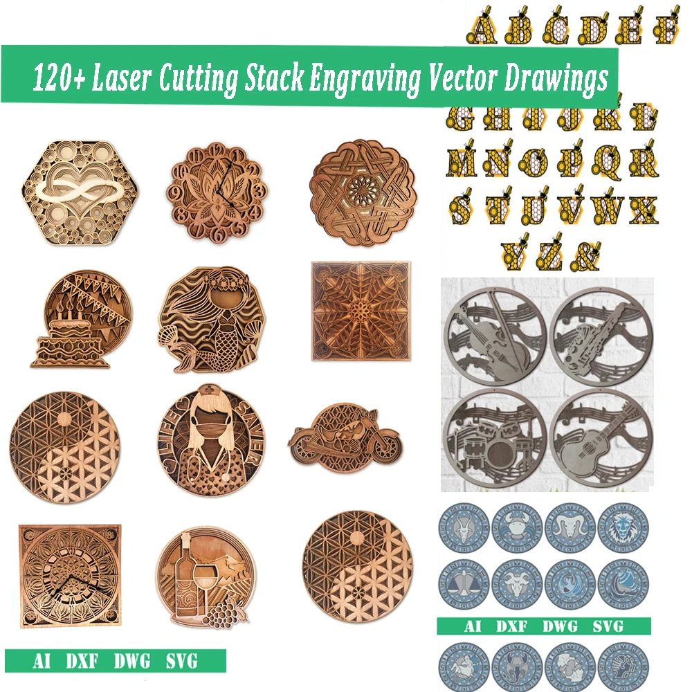 Plantilla de corte láser para grabado de dibujos vectoriales, DXF, DWG, WG,  letra, número de flor, abeja, carta, amor, Mandala, multicapa, más de 120 -  AliExpress, image size:1000x1000