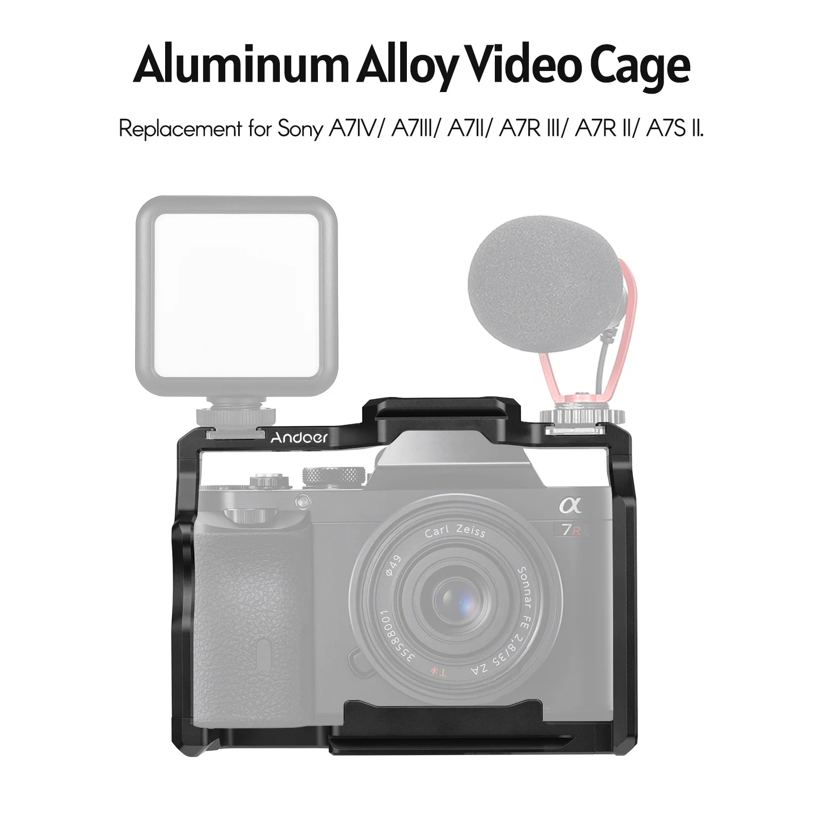 Camera Cage with Dual Cold Shoe Mounts 1/4 Inch Threads for Sony A7IV/ A7III/ A7II/ A7R III/ A7R II/ A7S II