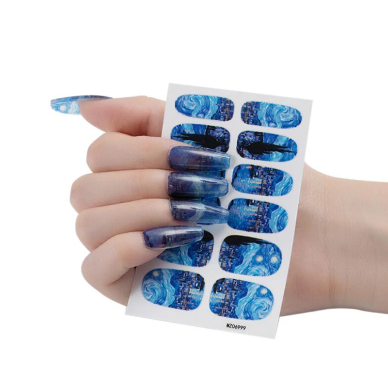 Starry Sky Colorful Painting Nail Stickers Finished Adhesive Full Cover Nail Wraps False Patch Tips Art Decals Decors