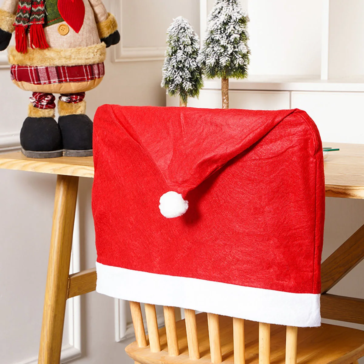 4-Pieces Christmas Chair Covers-Red Non-Woven Fabrics Santa Claus Hat Chair Back Covers for Xmas Decor