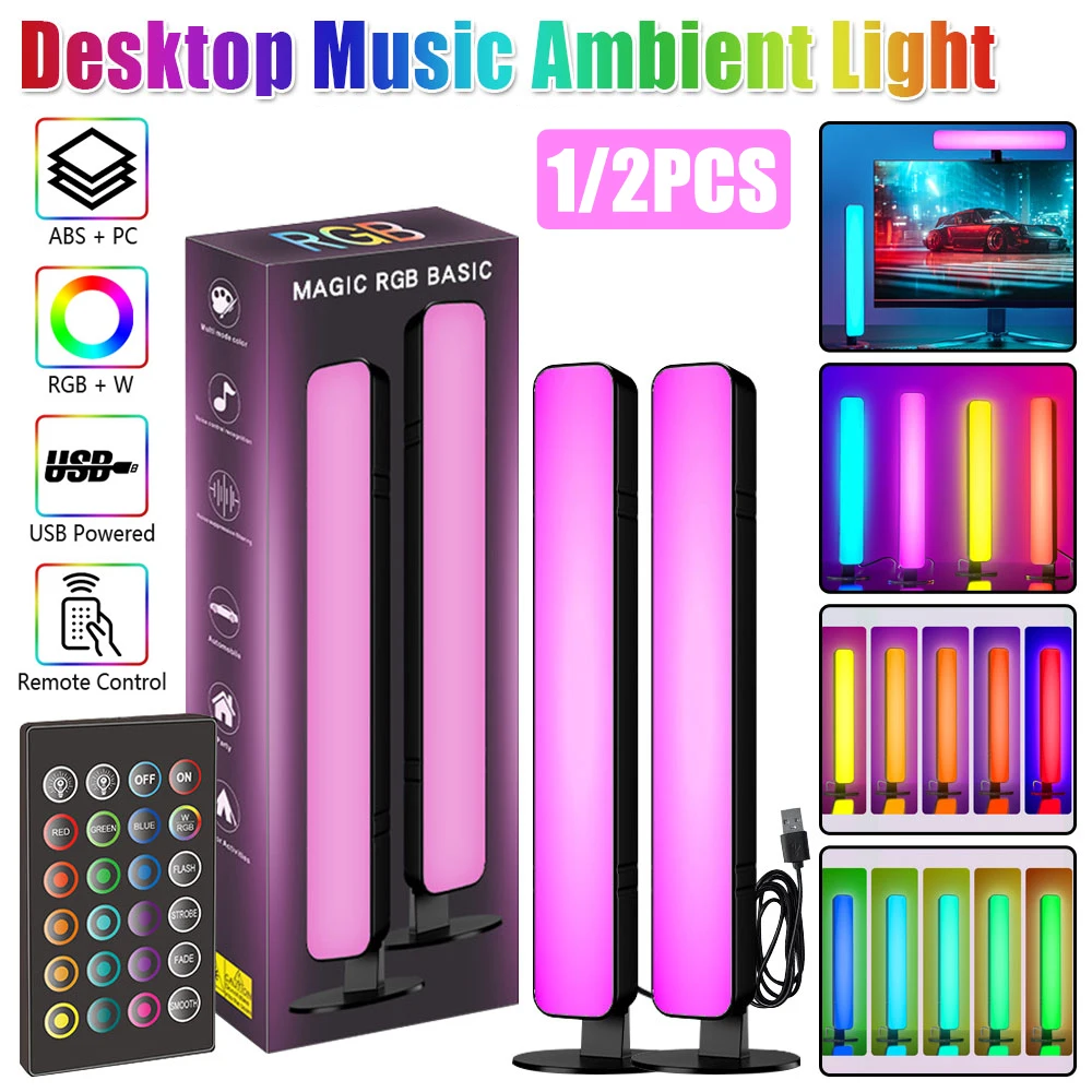 

USB LED Bar Light Remote Control Music Rhythm Ambient Lamp with 4 Dynamic Modes RGB Bar Light for Computer Scene Game Room Decor